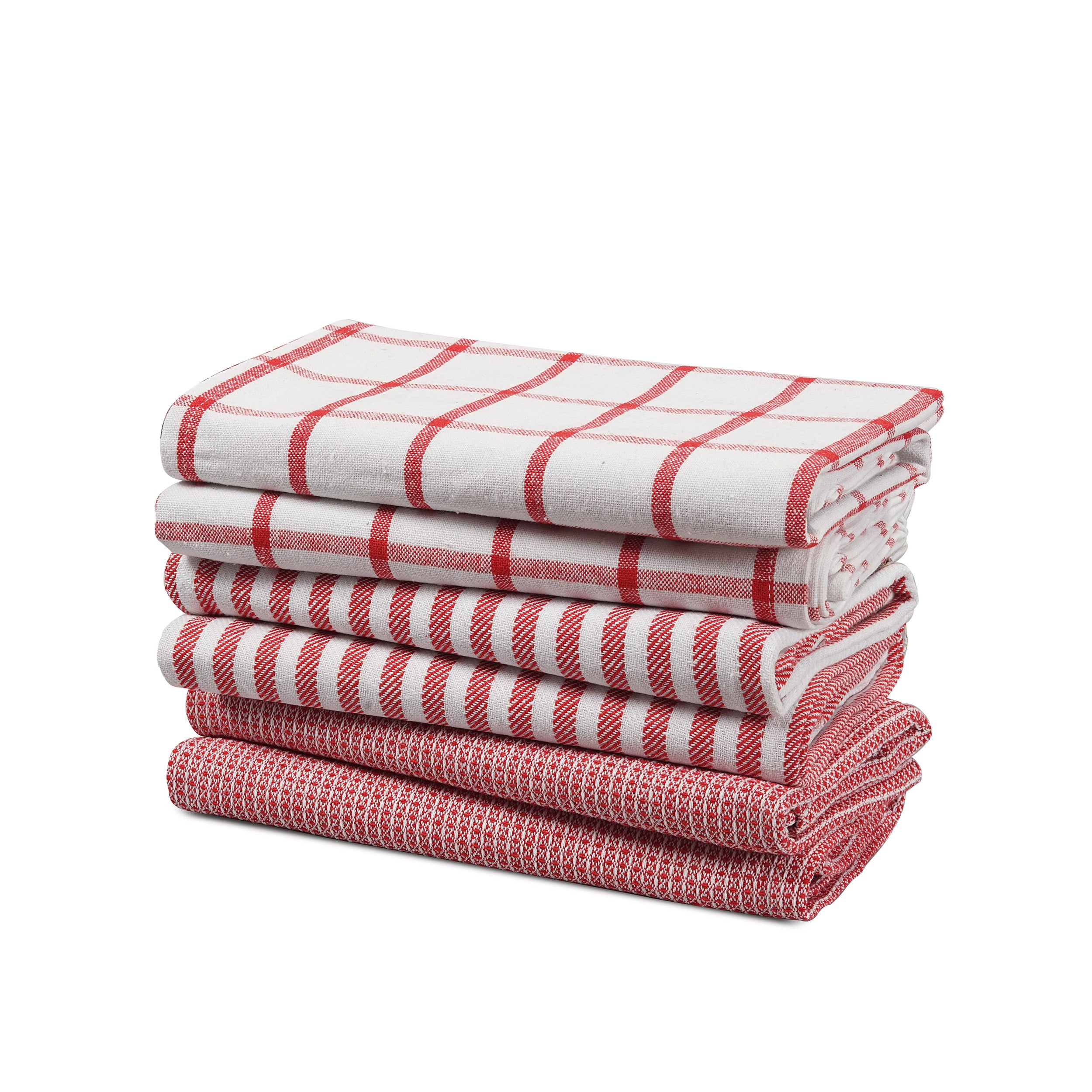 Set of 6 Multiweave Kitchen Towels - Red